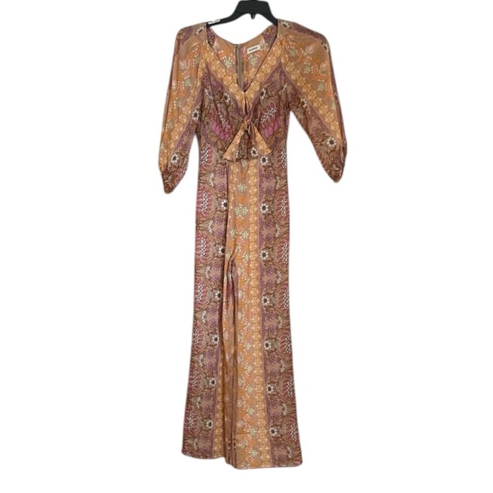 Sandro Dieppe Linen Blend Orange and Pink Patterned Jumpsuit sz 34